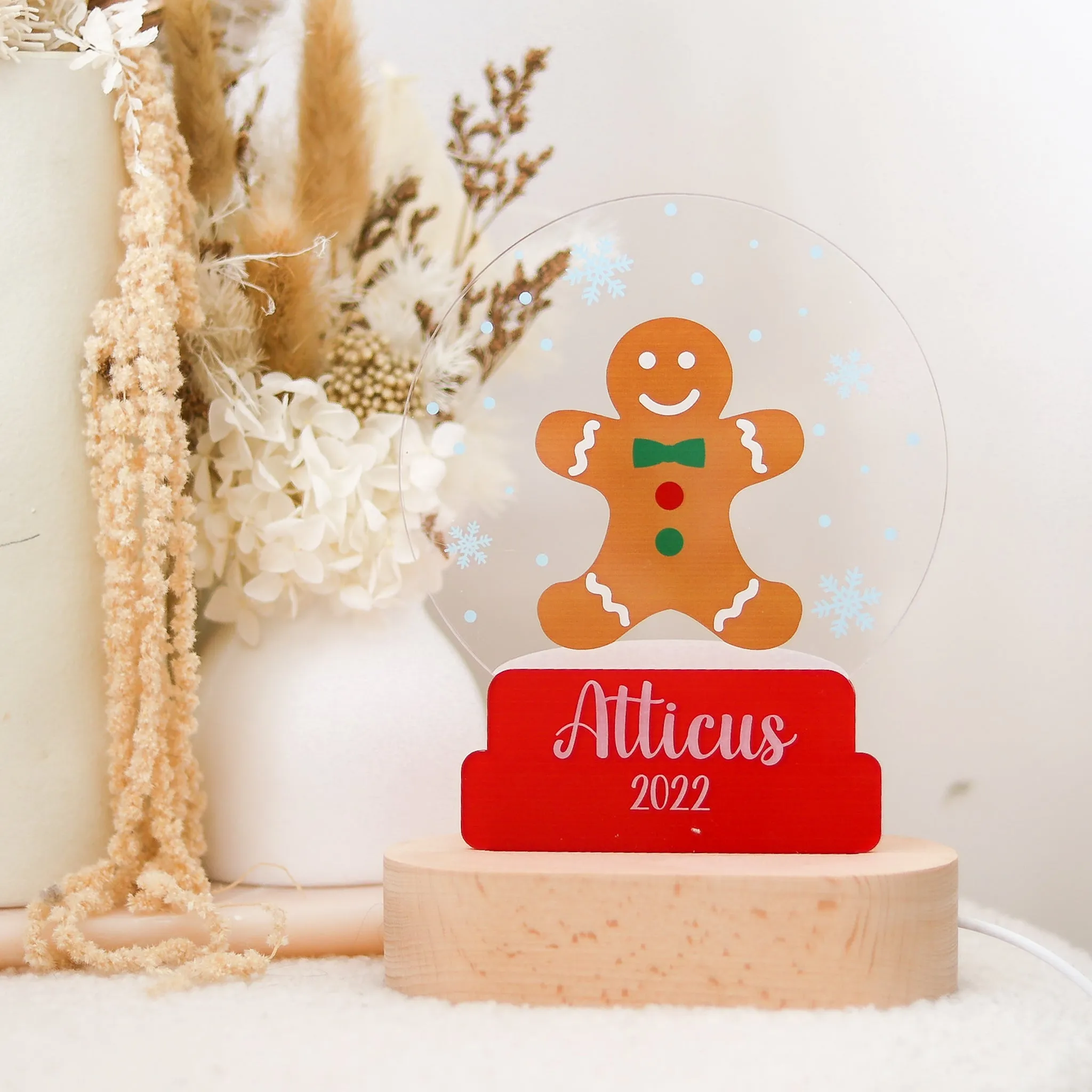 Acrylic Night Light - Snow Globe - Gingerbread Man