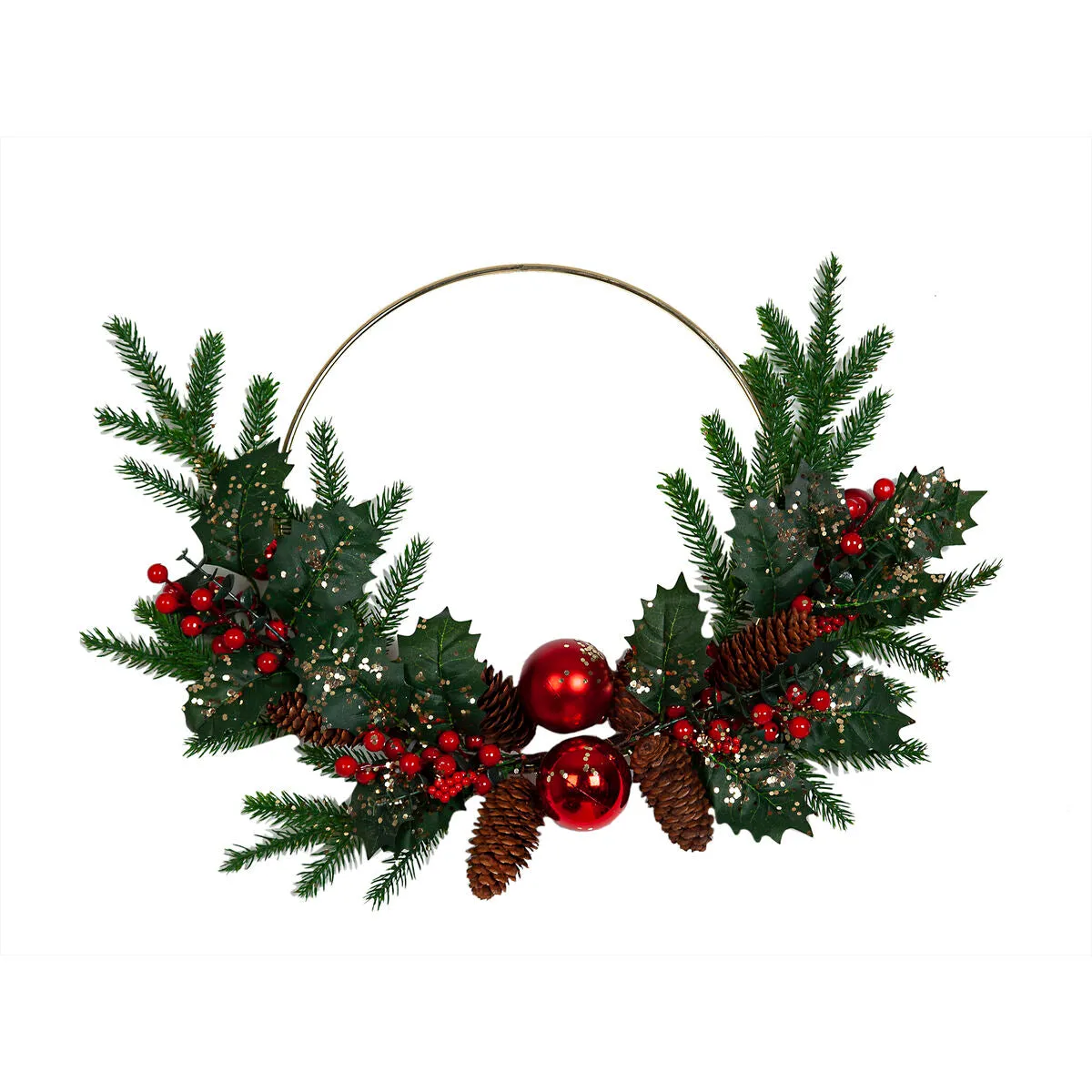 Advent wreathe Romimex Red Green Golden Polyethylene Pine cone Christmas Baubles 45 x 55 x 45 cm