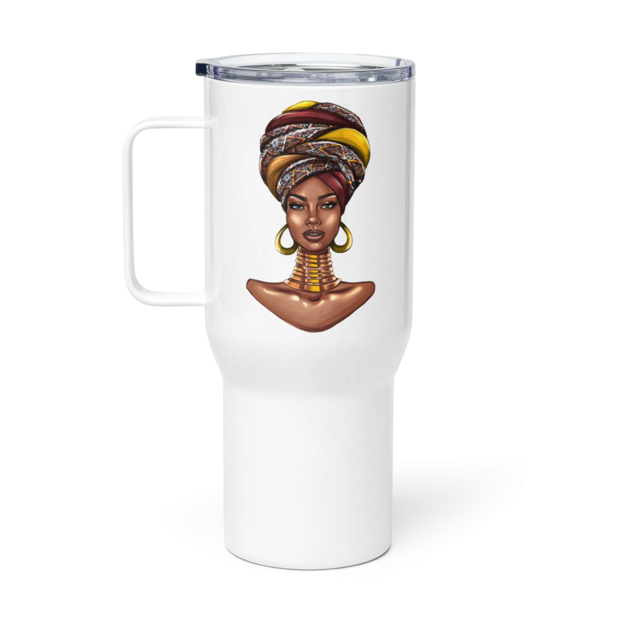 African Headwrap Travel mug with a handle