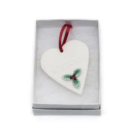 Angel Ceramics Matt Heart with Hand-Painted Holly Hanging Decoration