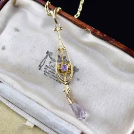 Antique 10K Gold Amethyst Lavalier Necklace