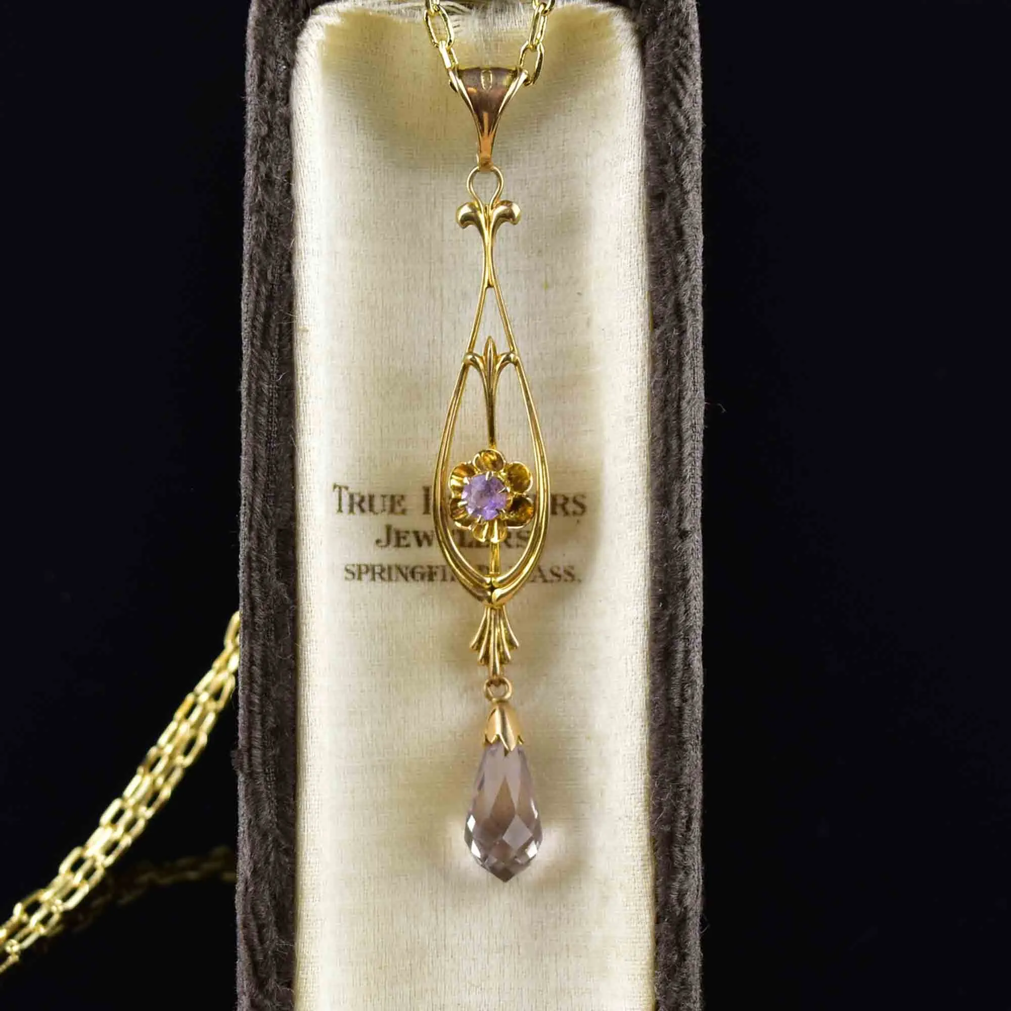 Antique 10K Gold Amethyst Lavalier Necklace