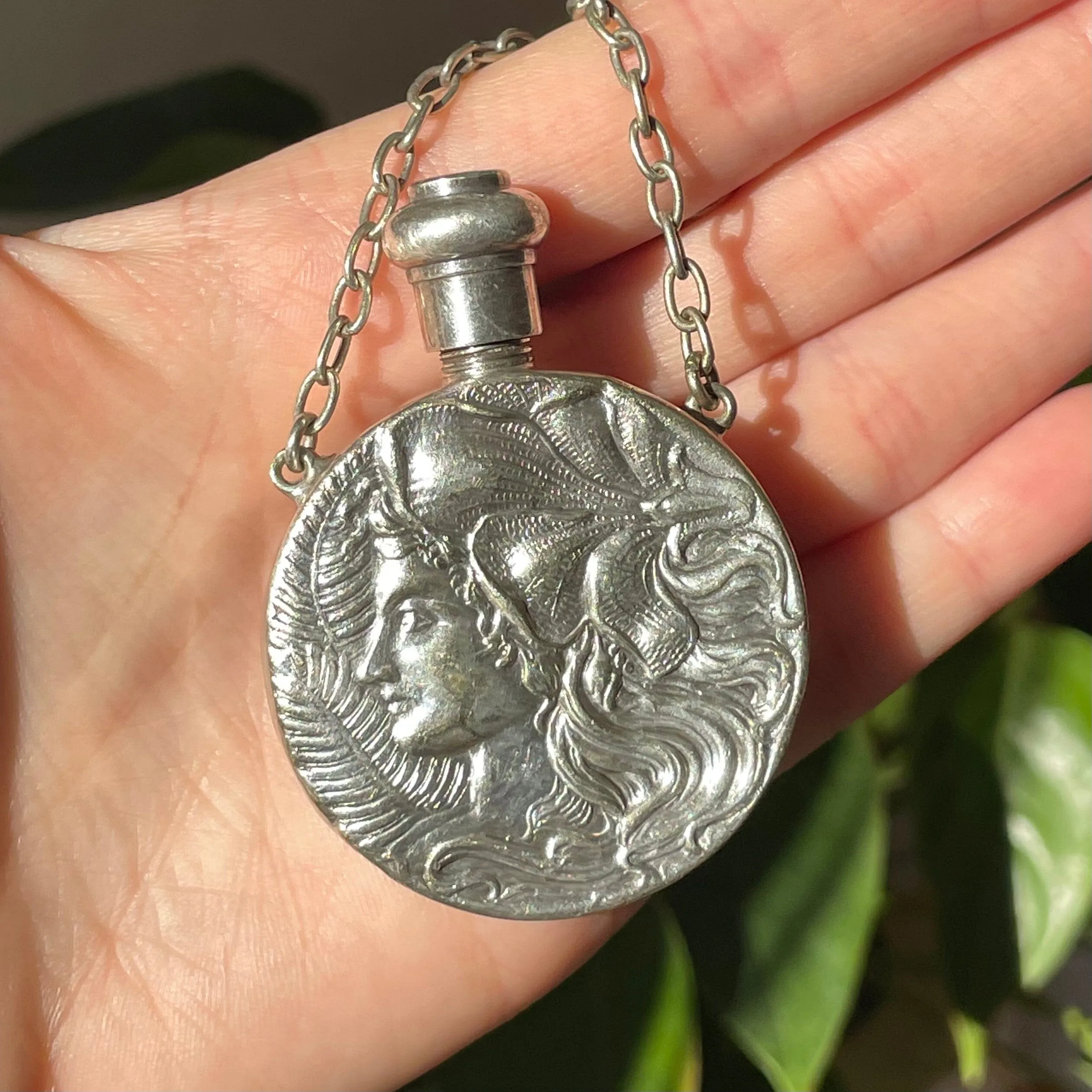 Antique Art Nouveau Perfume Bottle Pendant Necklace