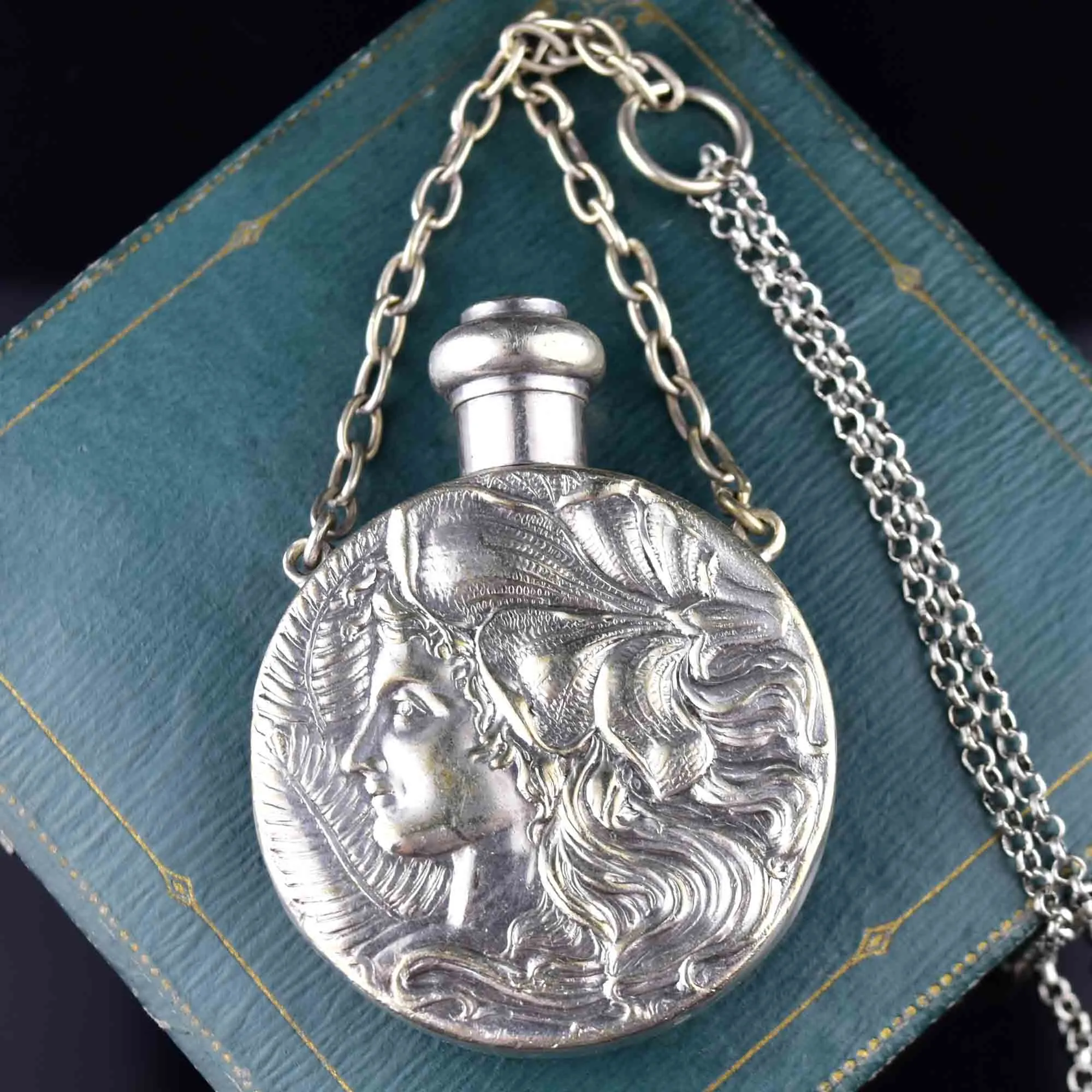 Antique Art Nouveau Perfume Bottle Pendant Necklace