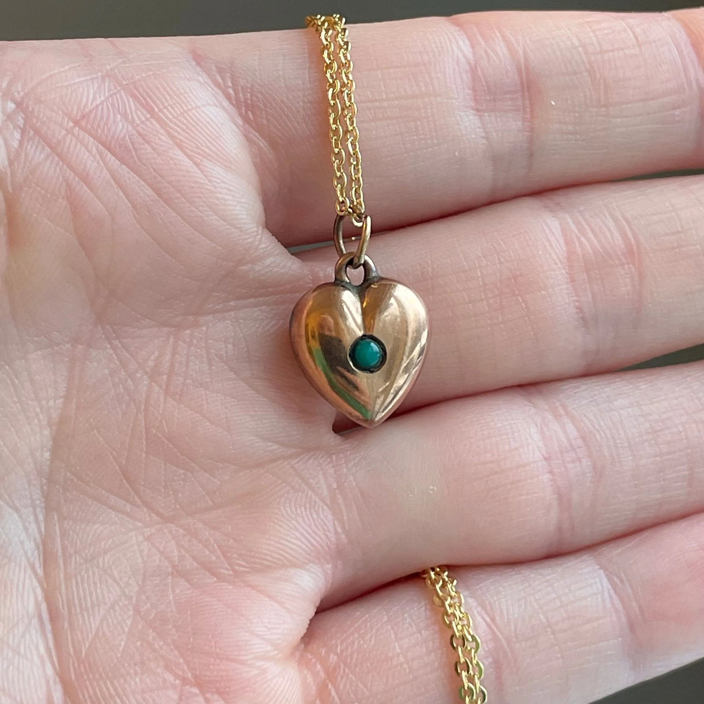 Antique Rose Gold Turquoise Puffy Heart Pendant Necklace