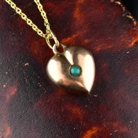 Antique Rose Gold Turquoise Puffy Heart Pendant Necklace