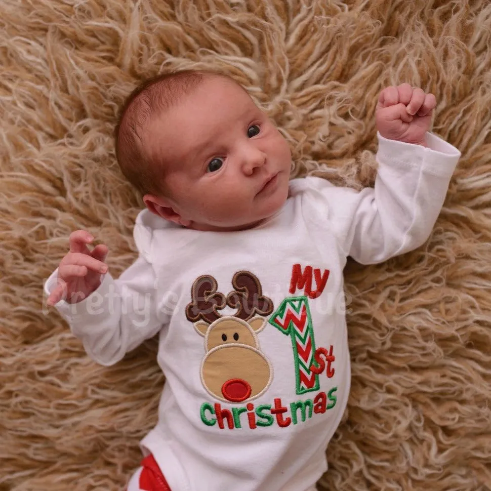 Babies 1st Christmas bosysuit or shirt -- My 1st Christmas Baby bodysuit or shirt Babies 1st Christmas Shirt Reindeer