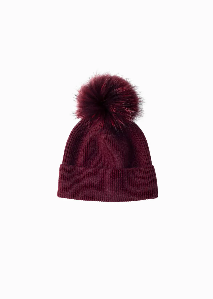 Basic Ribbed Knit Pom Pom Beanie