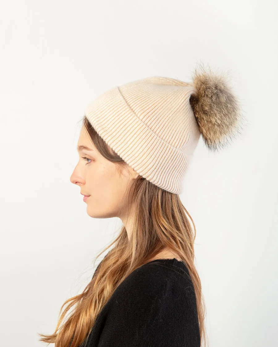 Basic Ribbed Knit Pom Pom Beanie