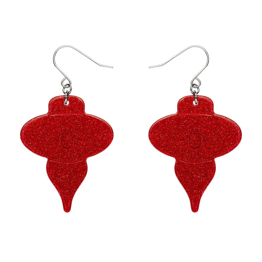 Baubles Glitter Drop Earrings - Red