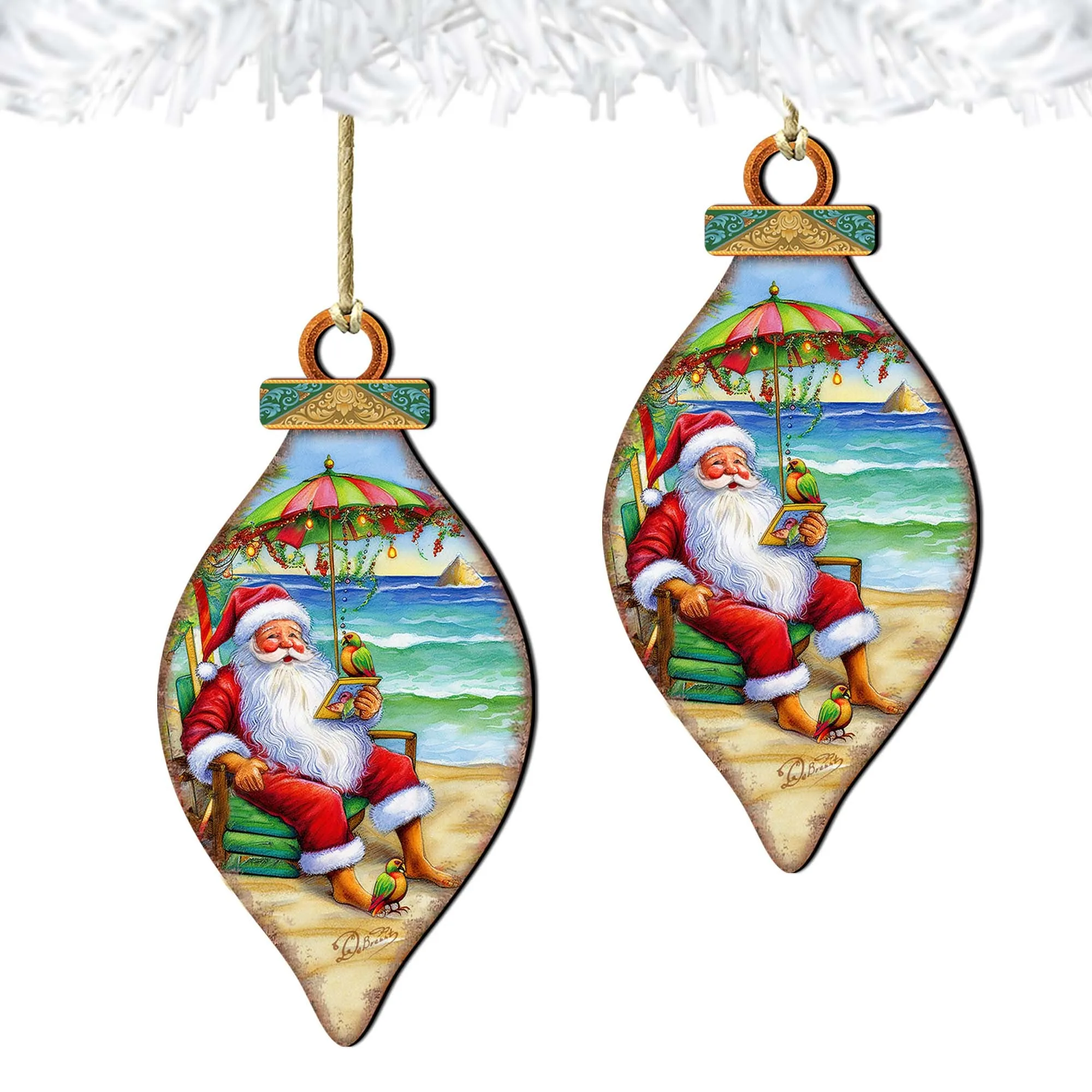 Beach Themed Ornaments - Santa on the Beach Wooden Ornaments by G.Debrekht | Coastal Holiday Decor - 8688308