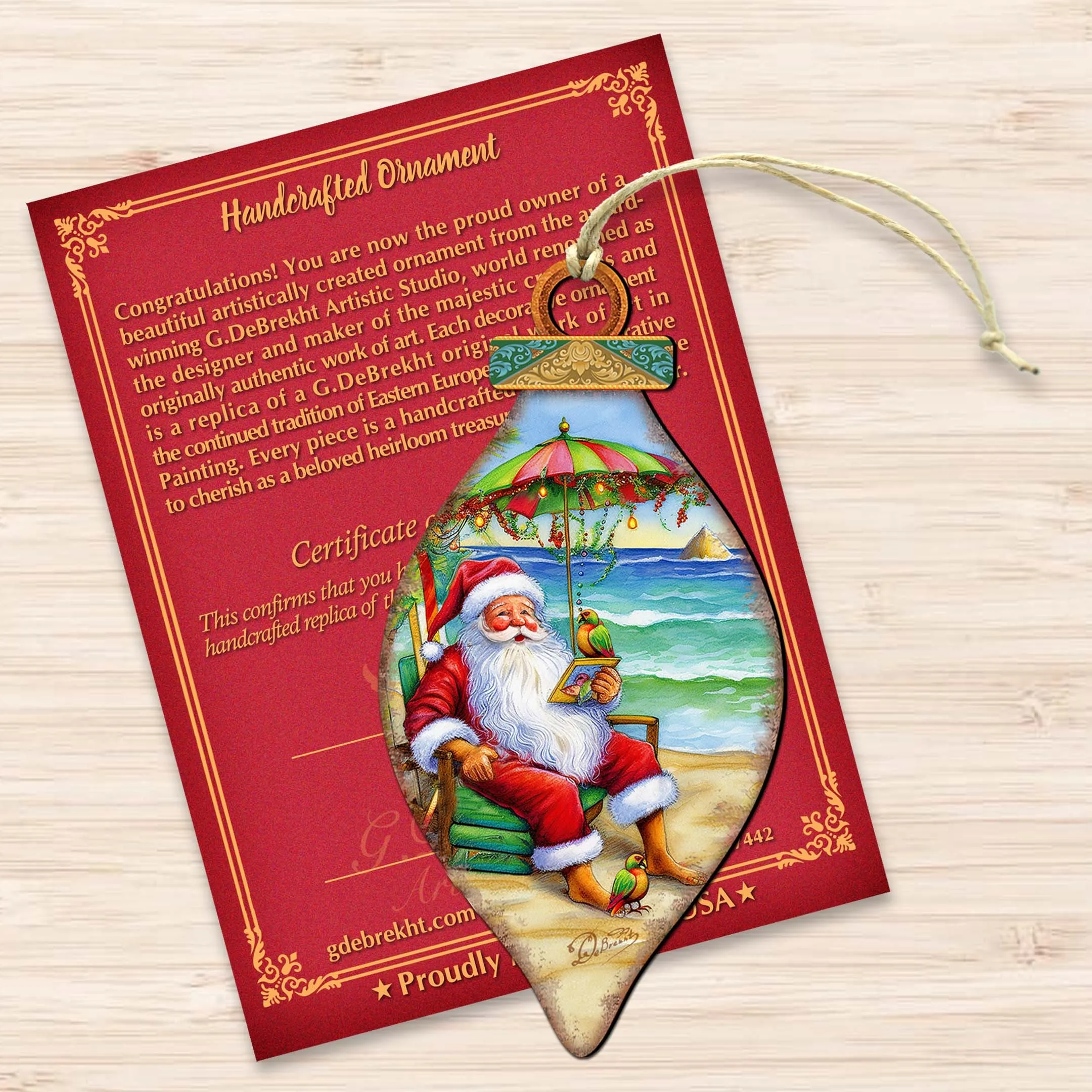 Beach Themed Ornaments - Santa on the Beach Wooden Ornaments by G.Debrekht | Coastal Holiday Decor - 8688308