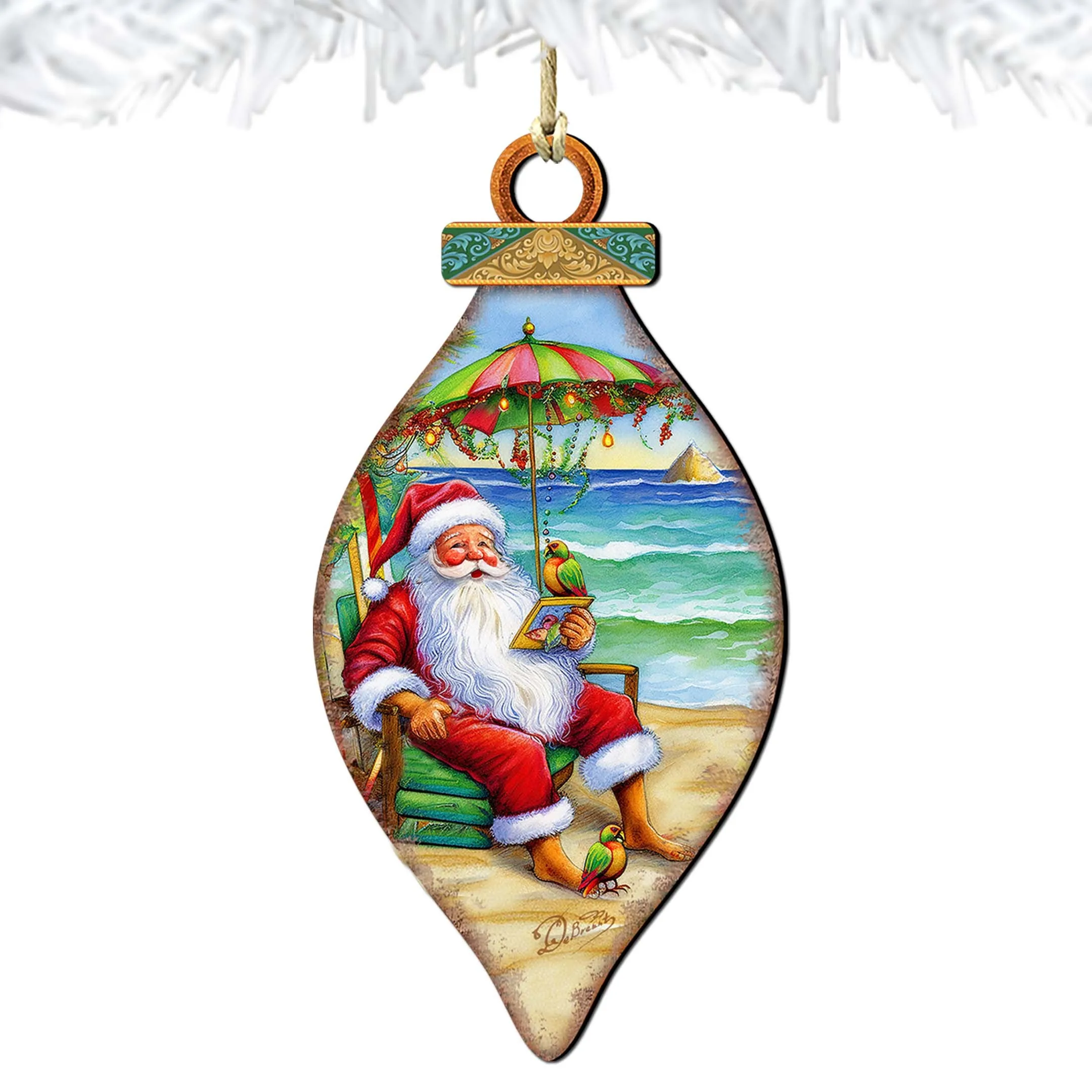 Beach Themed Ornaments - Santa on the Beach Wooden Ornaments by G.Debrekht | Coastal Holiday Decor - 8688308