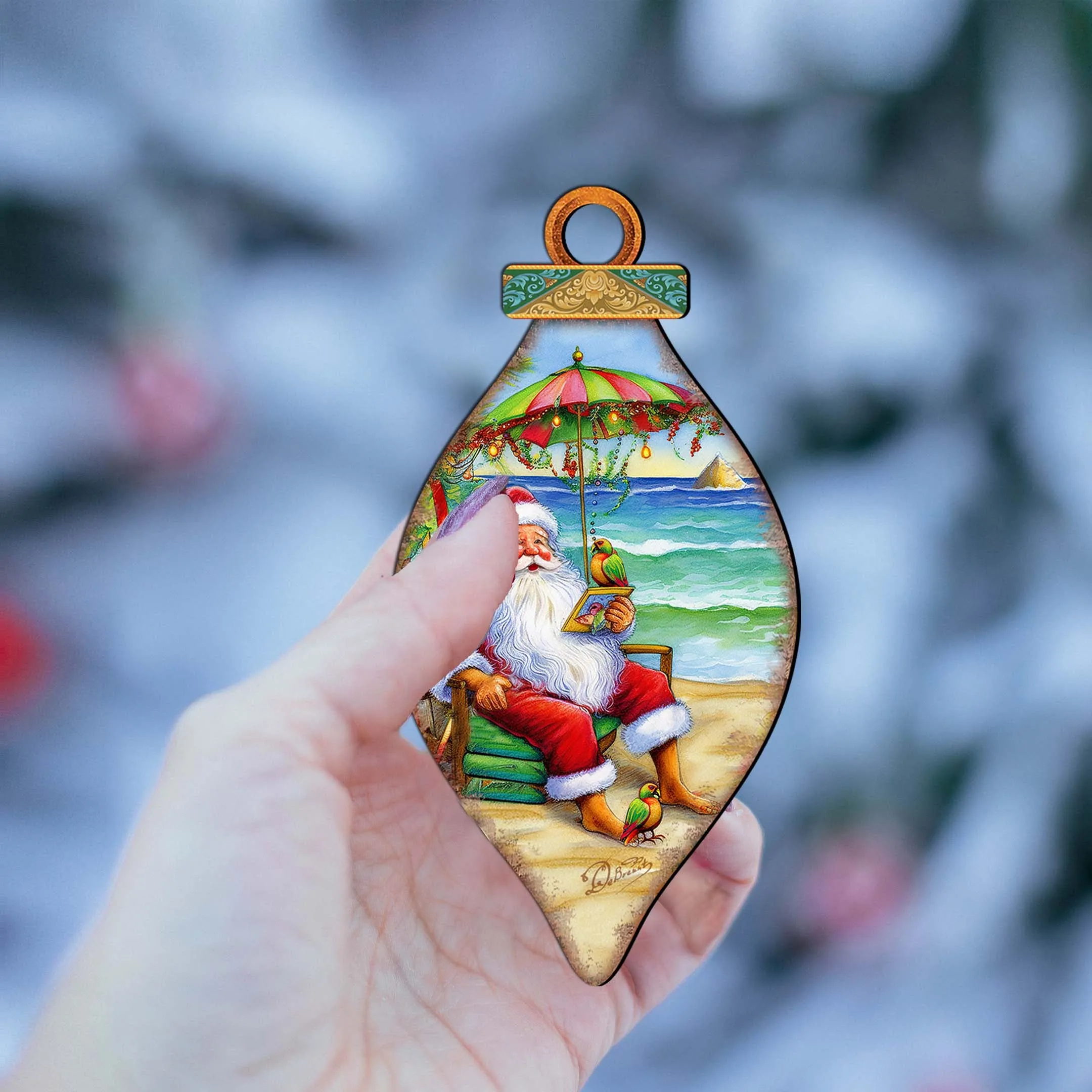 Beach Themed Ornaments - Santa on the Beach Wooden Ornaments by G.Debrekht | Coastal Holiday Decor - 8688308