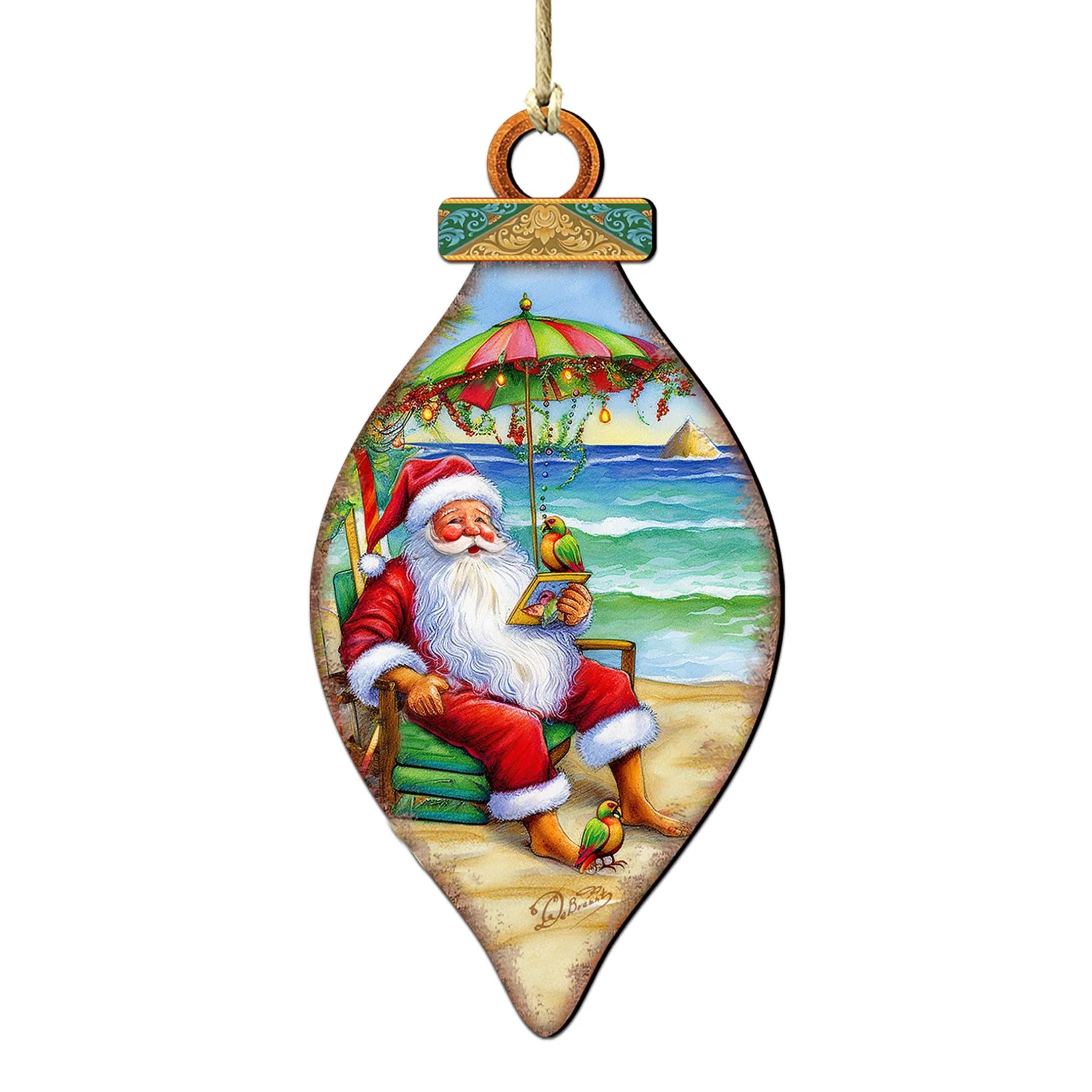 Beach Themed Ornaments - Santa on the Beach Wooden Ornaments by G.Debrekht | Coastal Holiday Decor - 8688308