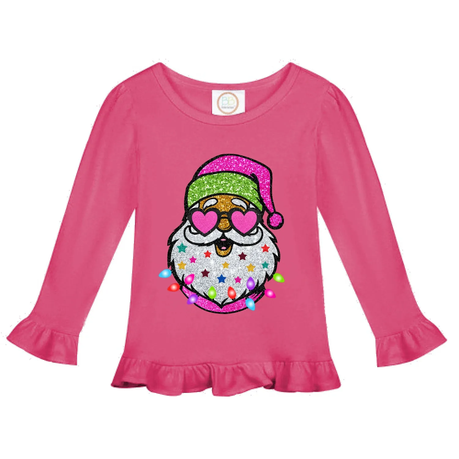 Blanks Boutique Ruffle Santa DTF Printed Hot Pink Shirt/ Infant, Toddler, and Youth Sizes