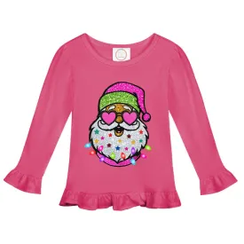 Blanks Boutique Ruffle Santa DTF Printed Hot Pink Shirt/ Infant, Toddler, and Youth Sizes