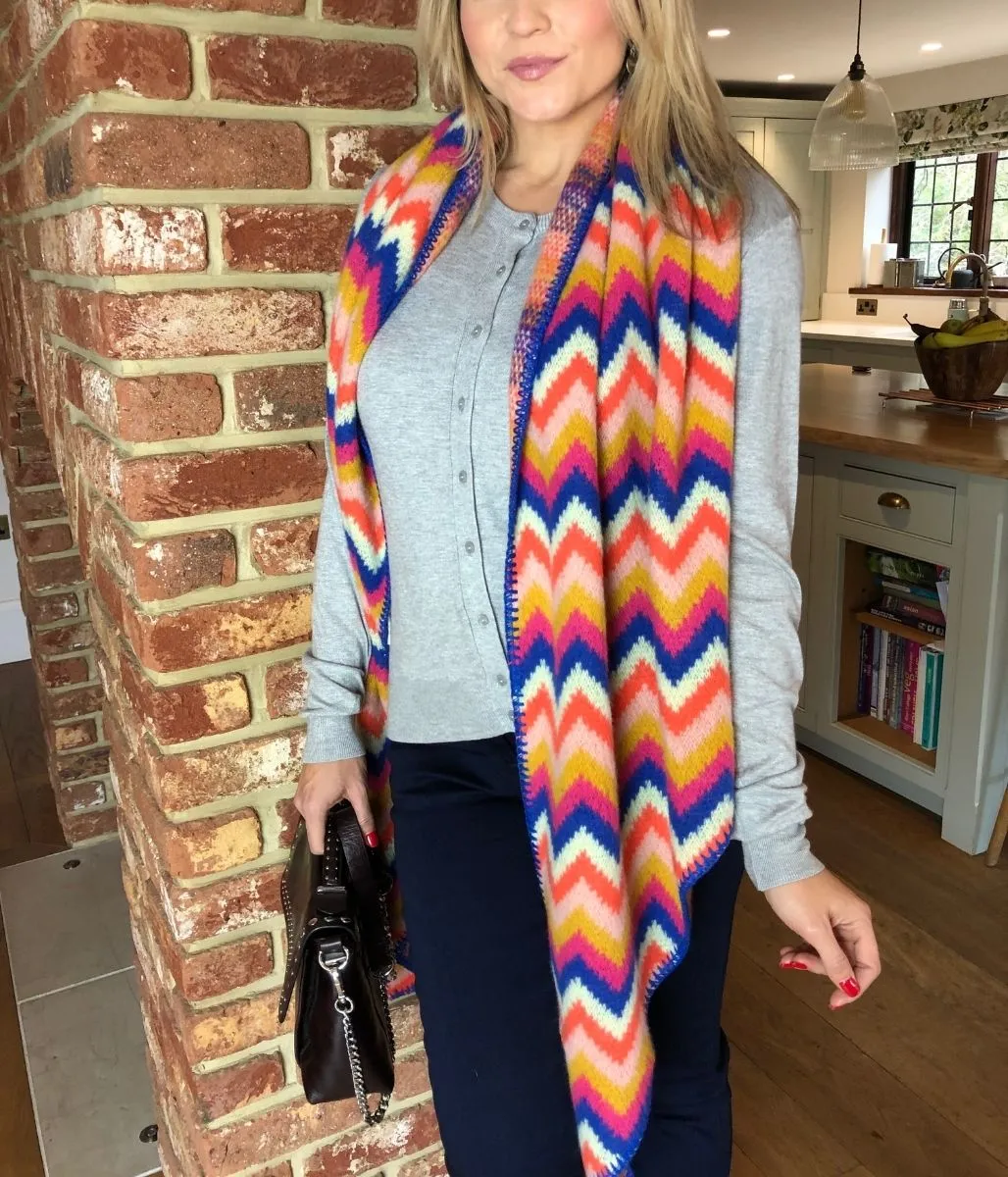 Blue Zigzag Wool Blend Scarf