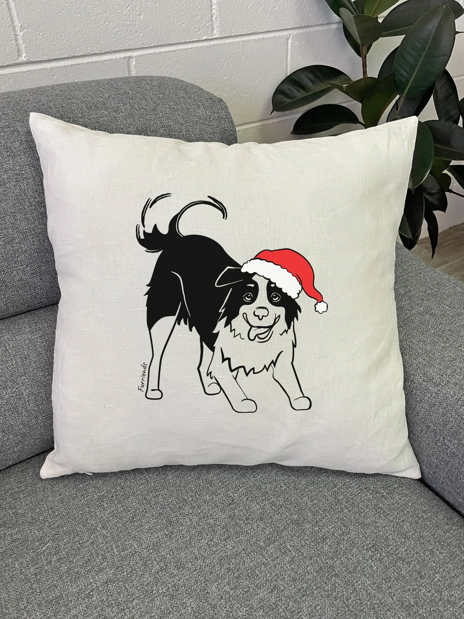 Border Collie Christmas Edition Linen Cushion Cover