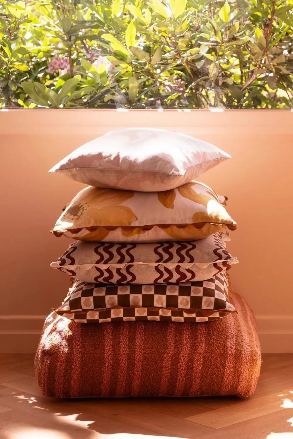 Boucle Trio Stripe Tan Pink Pouffe