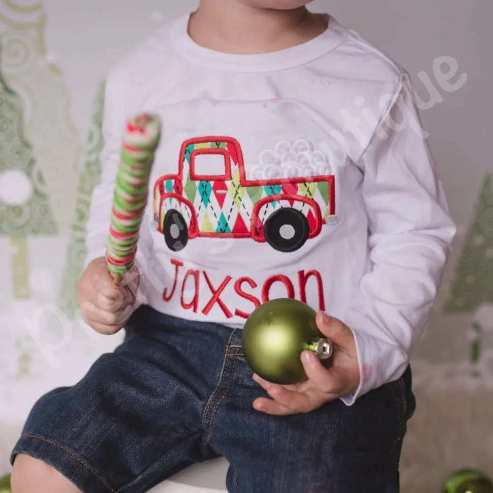 Boys Christmas Pick up Truck Shirt or Bodysuit -- Pick up truck with snowballs