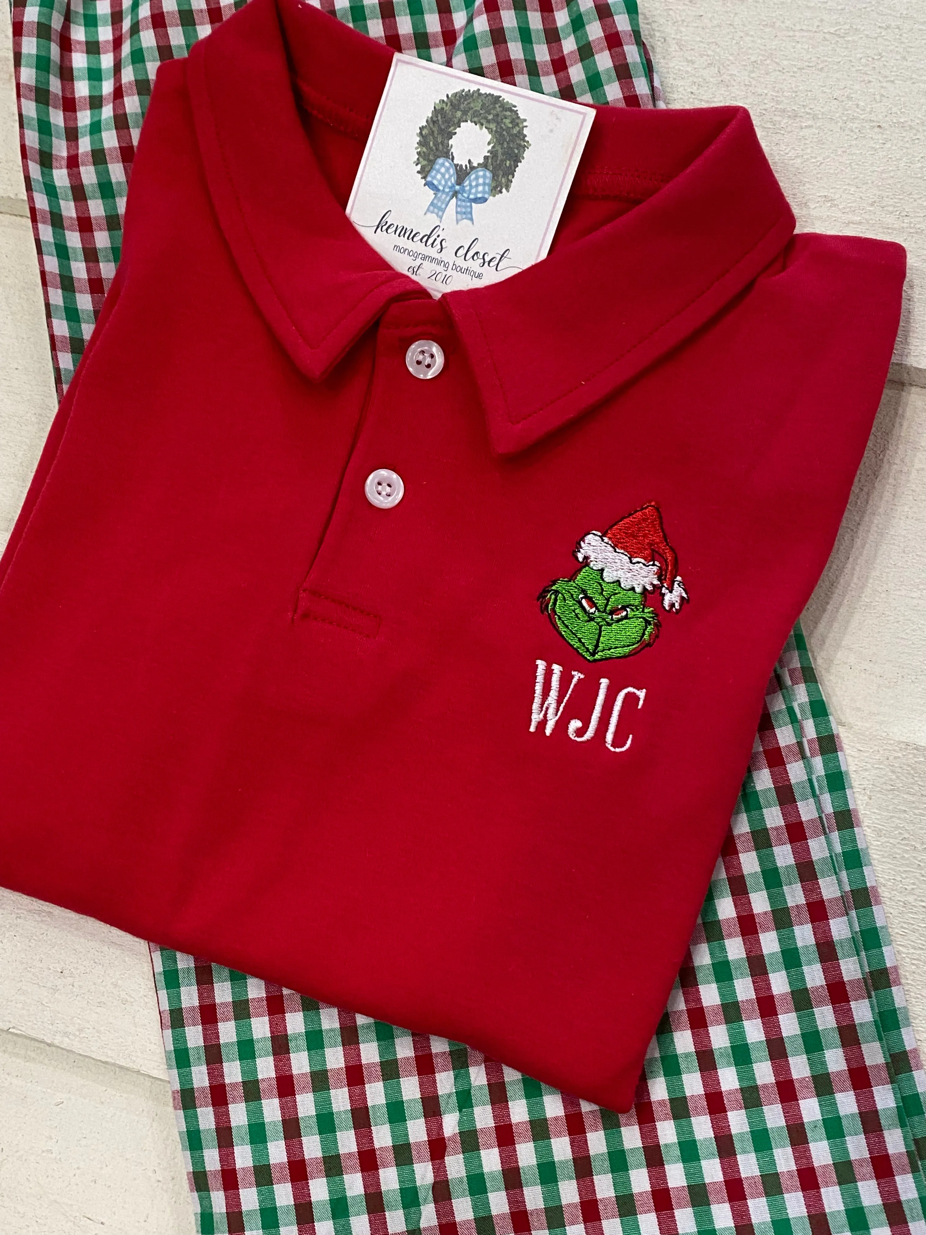 Boys Red Grinch Polo