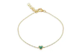 Bracelet 14kt Gold Chain Malachite Heart & Diamonds