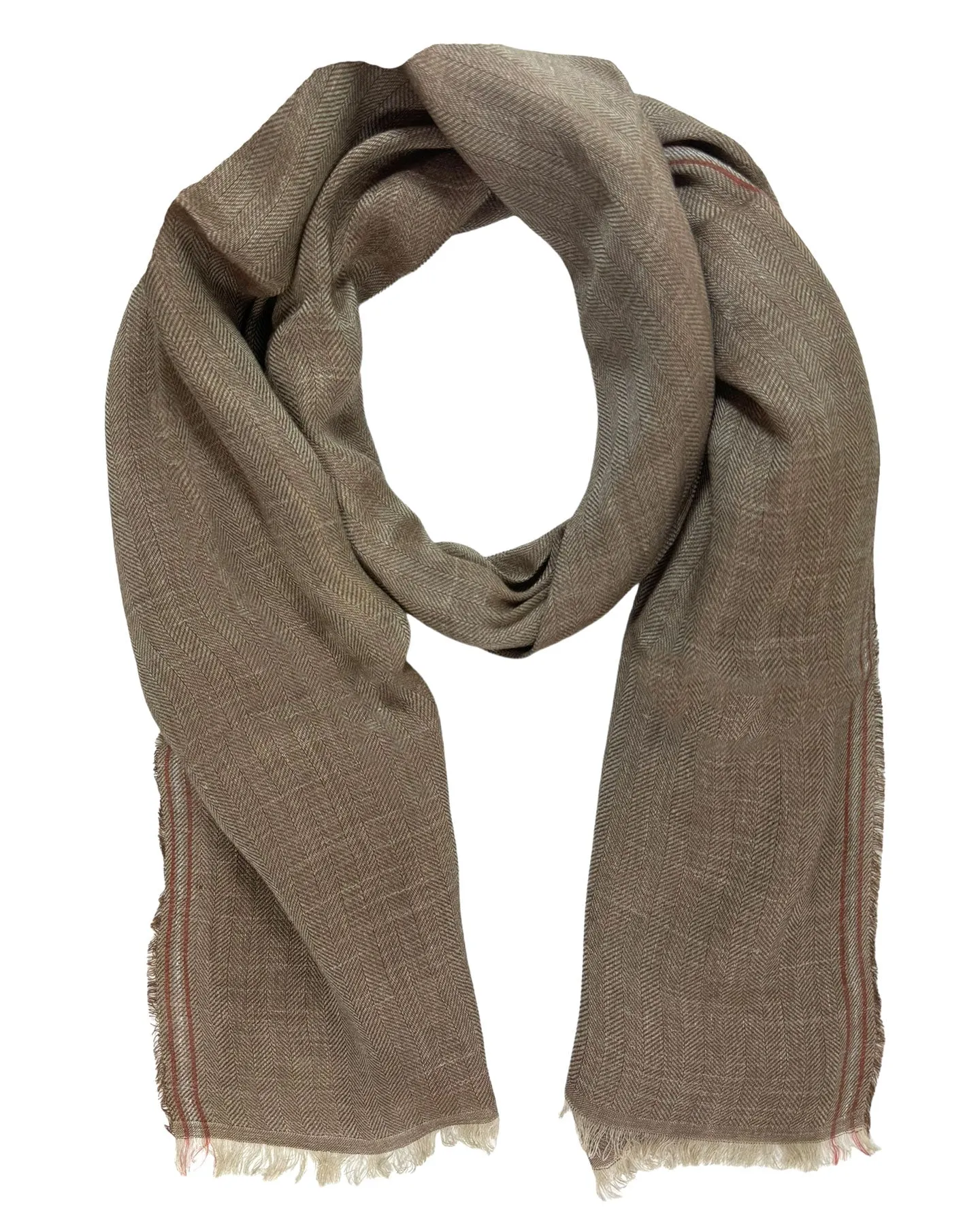 Brunello Cucinelli Mens Taupe Design Scarf - Luxurious Linen Silk Shawl