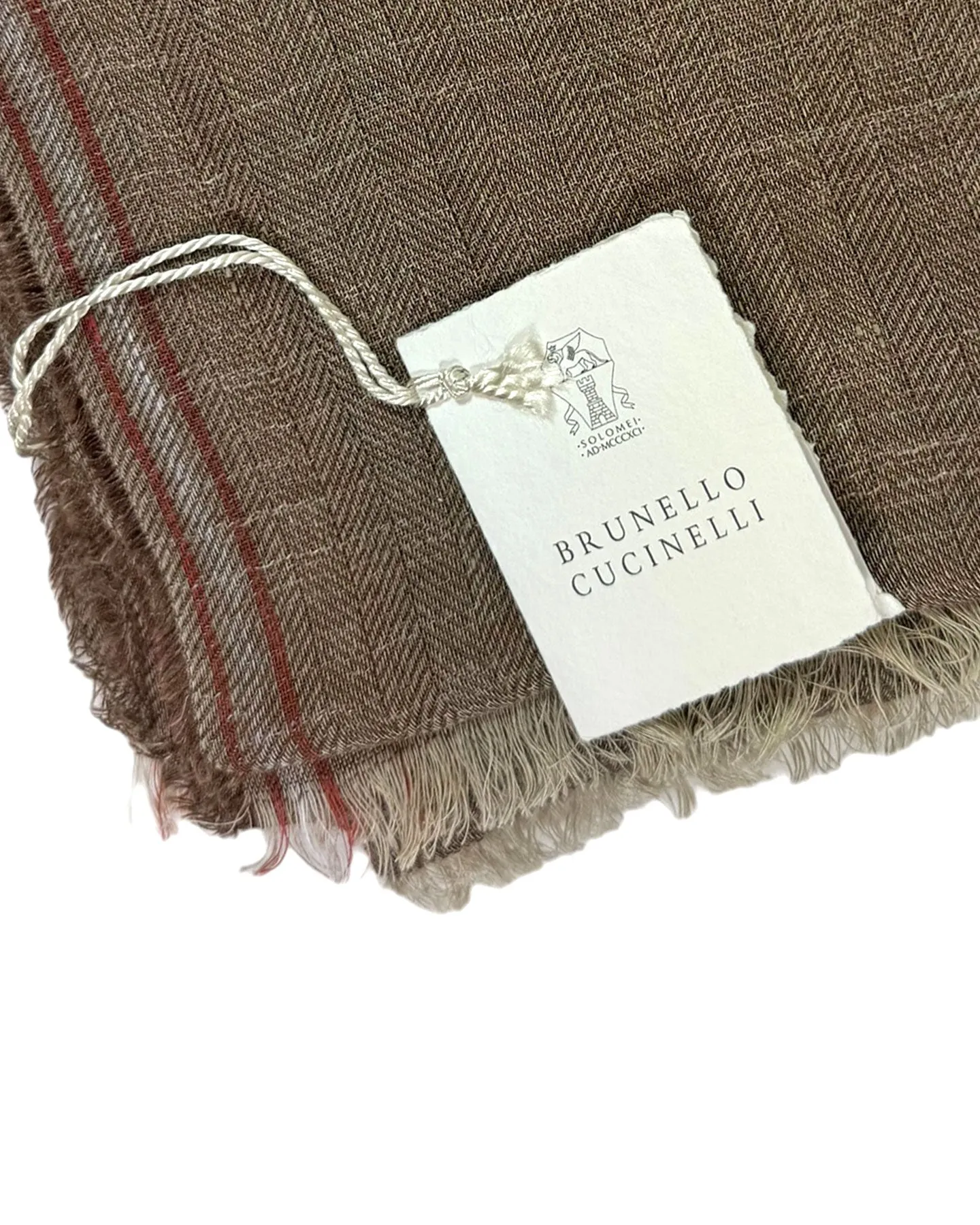 Brunello Cucinelli Mens Taupe Design Scarf - Luxurious Linen Silk Shawl