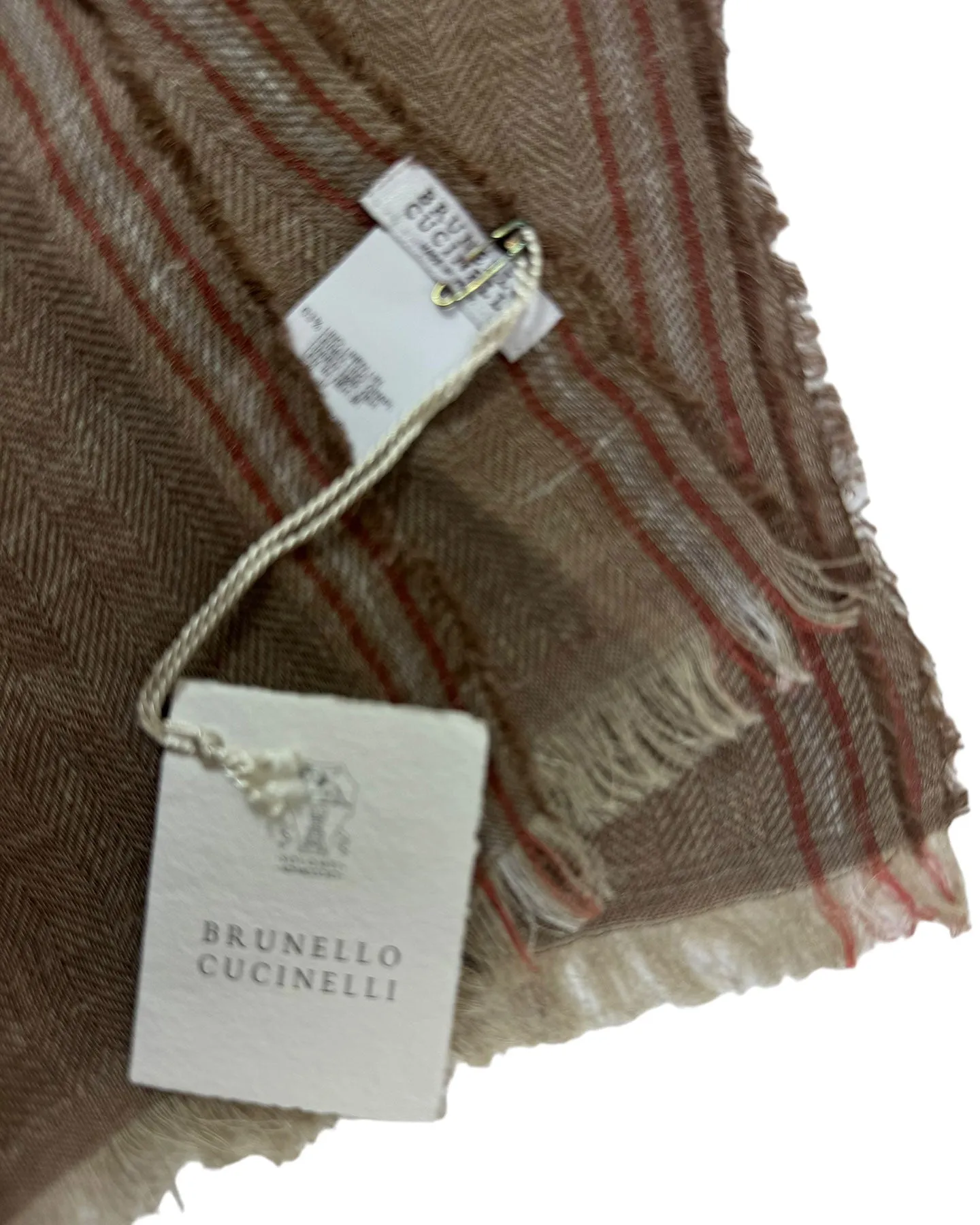 Brunello Cucinelli Mens Taupe Design Scarf - Luxurious Linen Silk Shawl