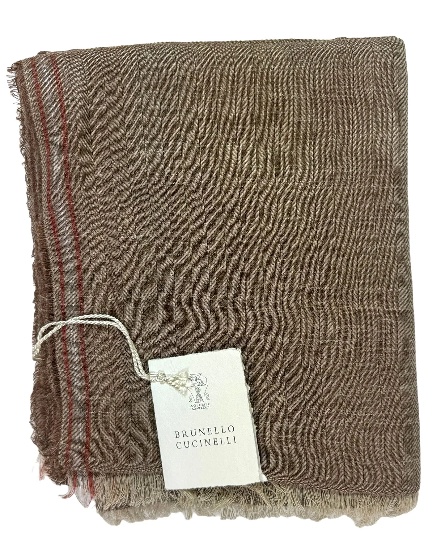 Brunello Cucinelli Mens Taupe Design Scarf - Luxurious Linen Silk Shawl