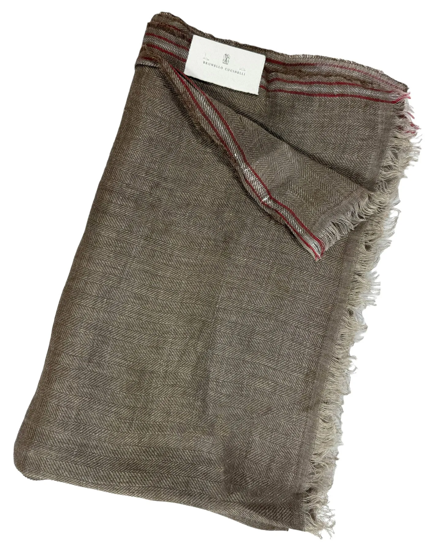 SALE: Brunello Cucinelli Taupe Linen Silk Mens Shawl Scarf