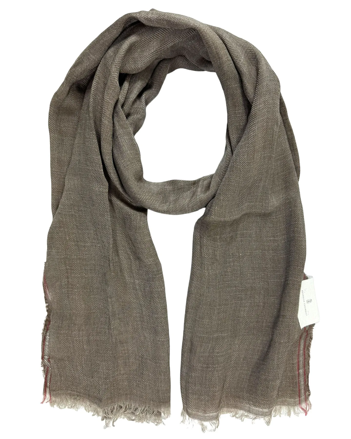 SALE: Brunello Cucinelli Taupe Linen Silk Mens Shawl Scarf