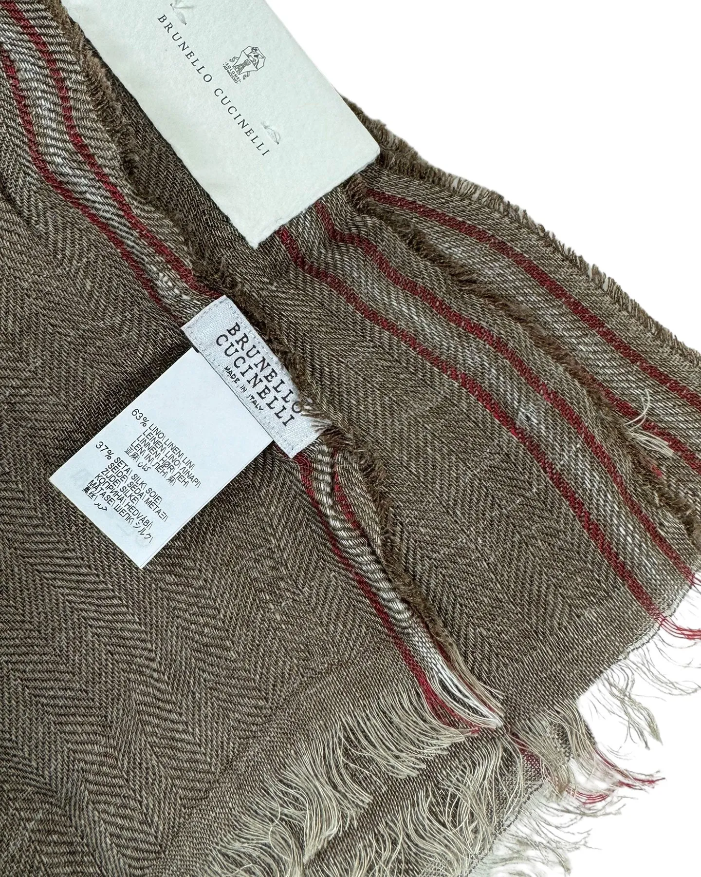 SALE: Brunello Cucinelli Taupe Linen Silk Mens Shawl Scarf