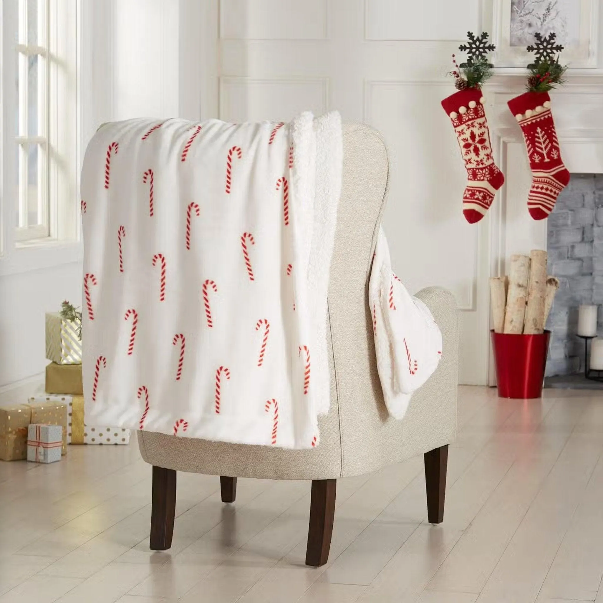 Candy Cane Sherpa Throw Blanket