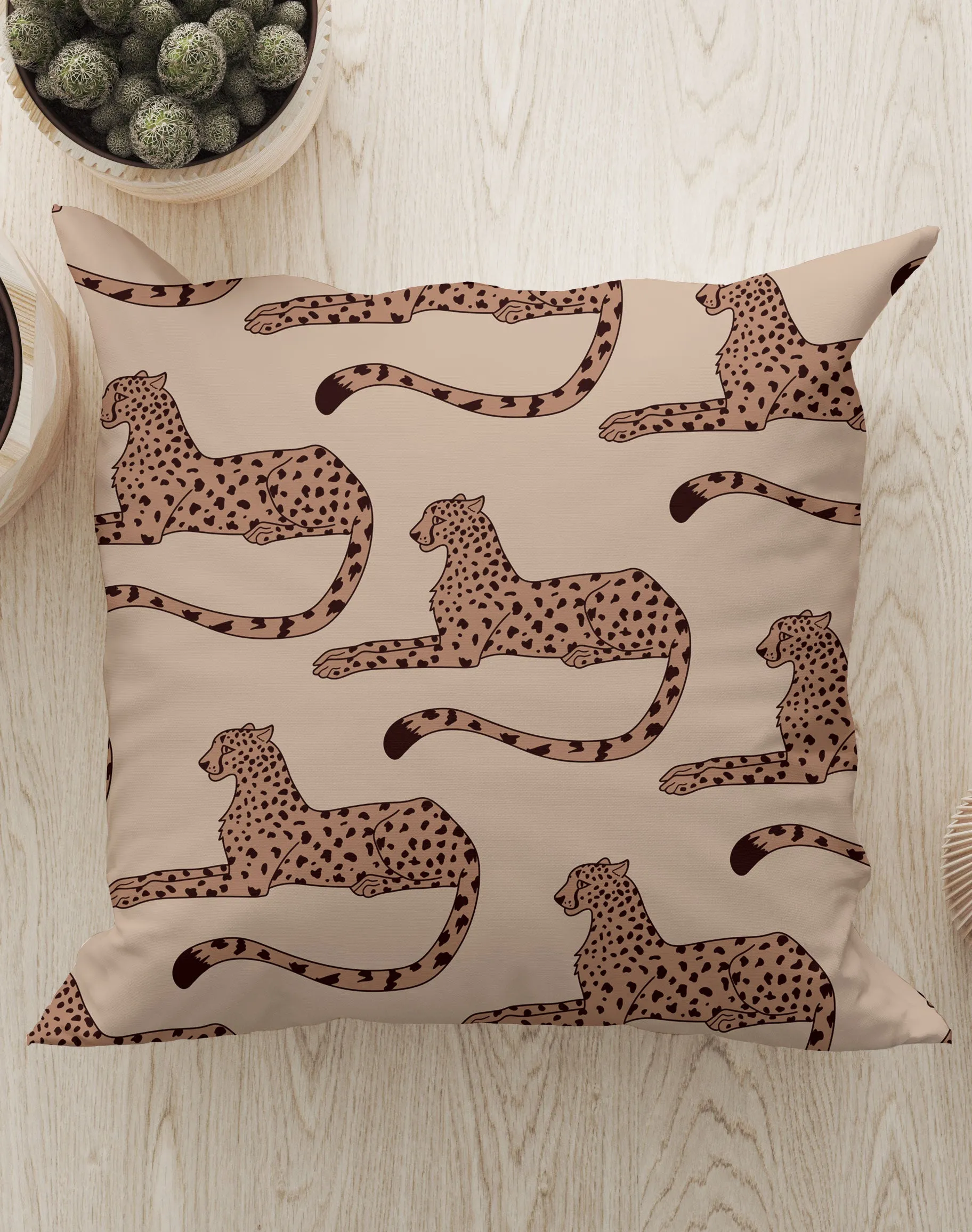 Cheetah Print Square Cushion (Beige)