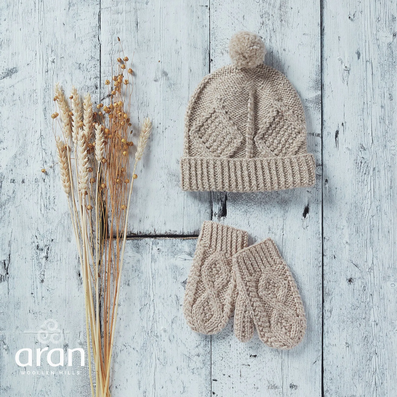 Childs Aran Ski Hat - Oatmeal