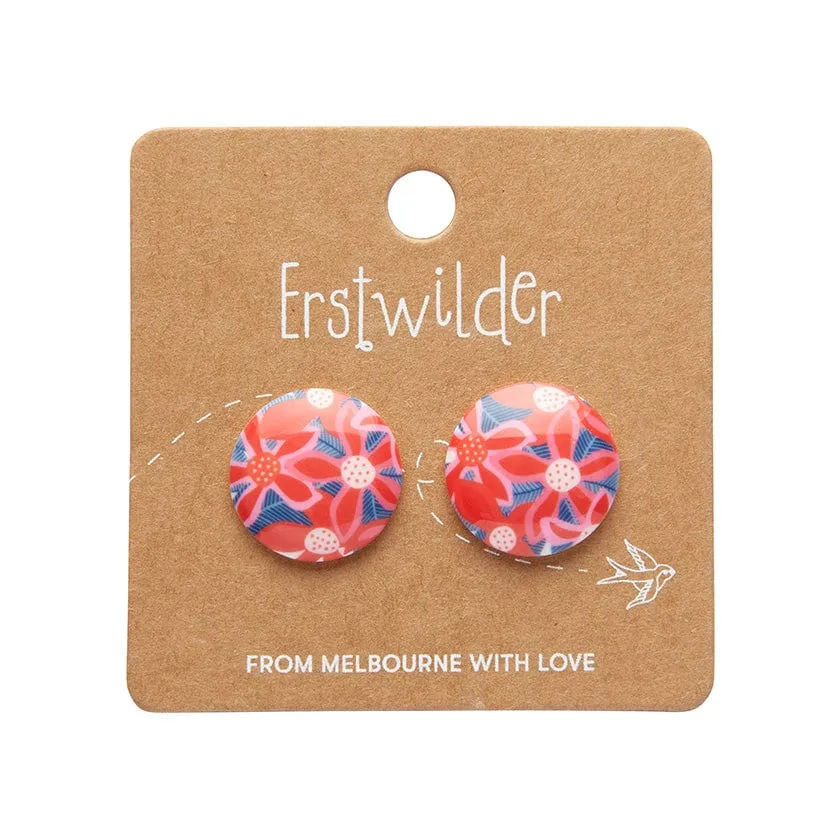 Christmas Bush Rounded Stud Earrings - Red