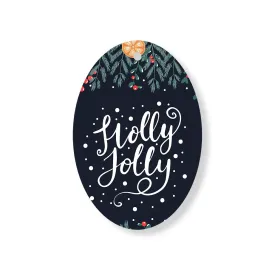 Christmas Decorations HOLLY JOLLY II- Wooden Xmas Oval Decoration and Fridge Magnet