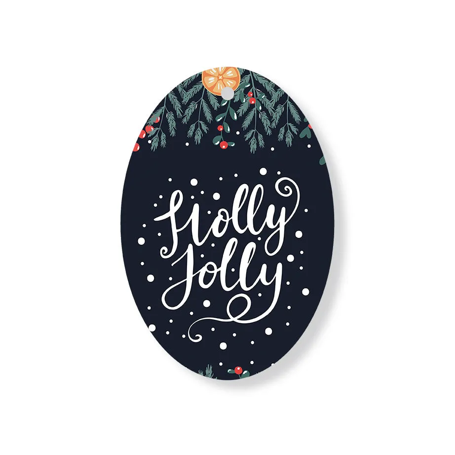 Christmas Decorations HOLLY JOLLY II- Wooden Xmas Oval Decoration and Fridge Magnet