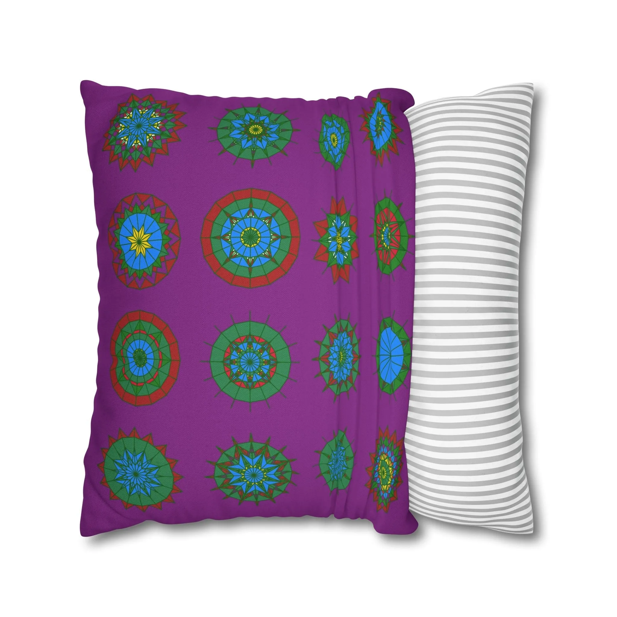 Christmas Mandala Art Square Pillowcase - Handmade Mandala Design - Dark Magenta