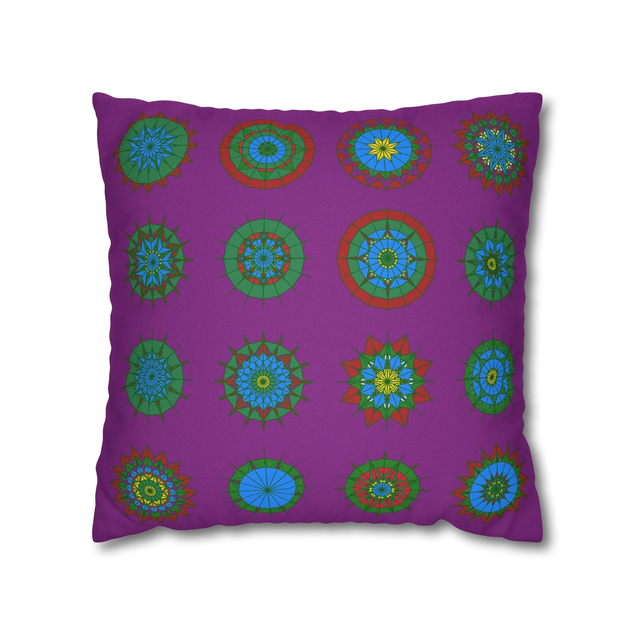 Christmas Mandala Art Square Pillowcase - Handmade Mandala Design - Dark Magenta