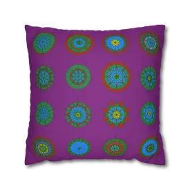 Christmas Mandala Art Square Pillowcase - Handmade Mandala Design - Dark Magenta