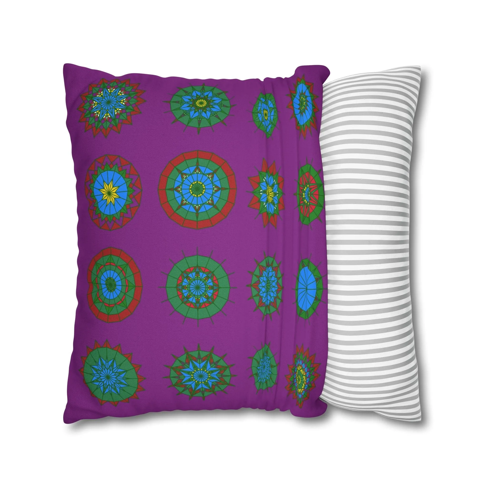 Christmas Mandala Art Square Pillowcase - Handmade Mandala Design - Dark Magenta