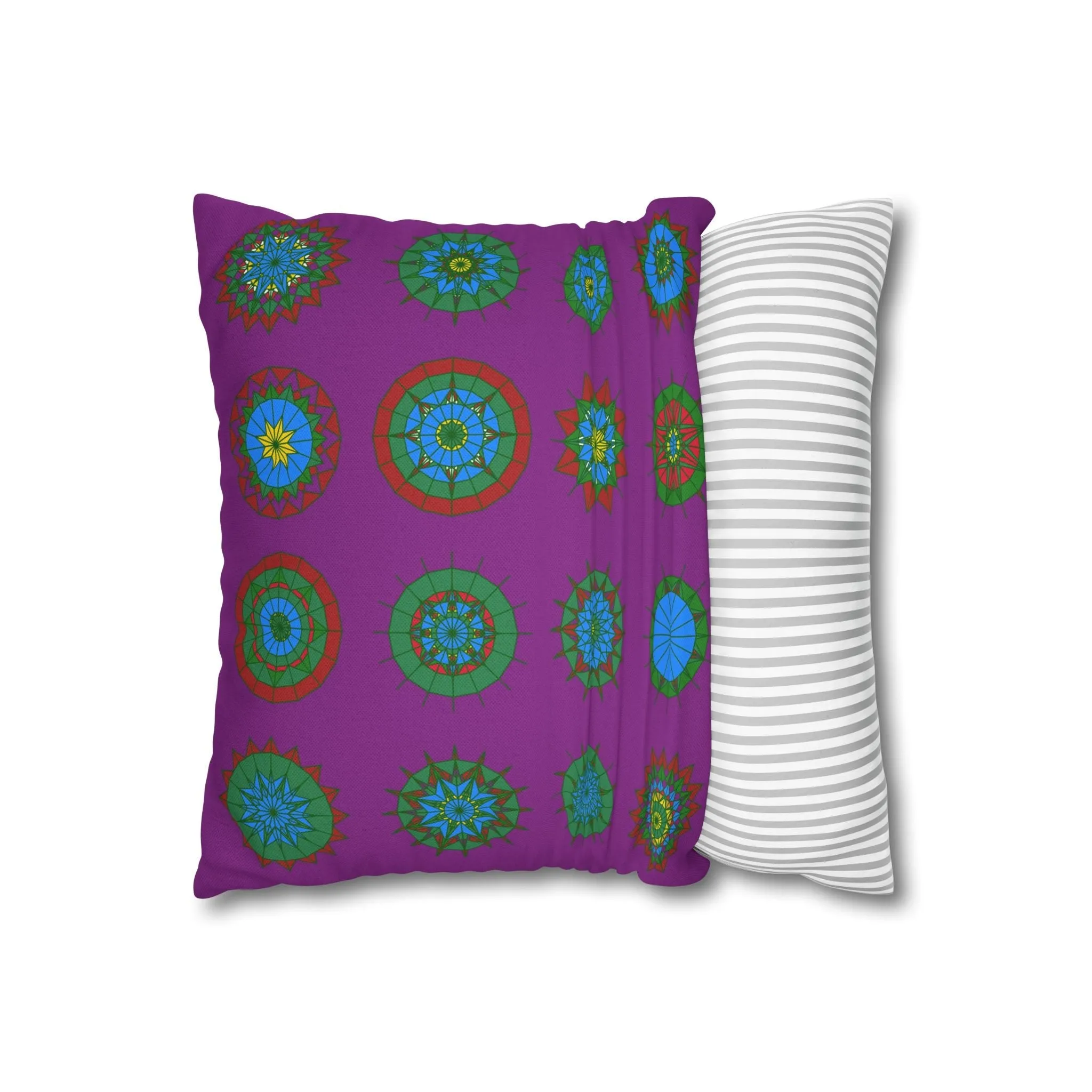 Christmas Mandala Art Square Pillowcase - Handmade Mandala Design - Dark Magenta