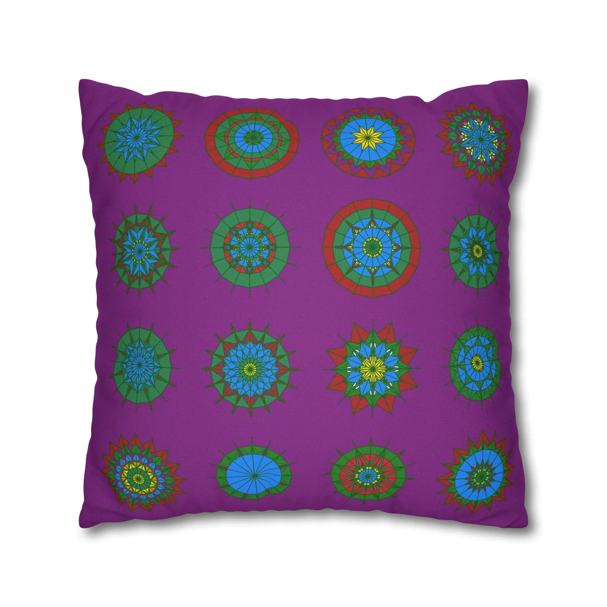 Christmas Mandala Art Square Pillowcase - Handmade Mandala Design - Dark Magenta