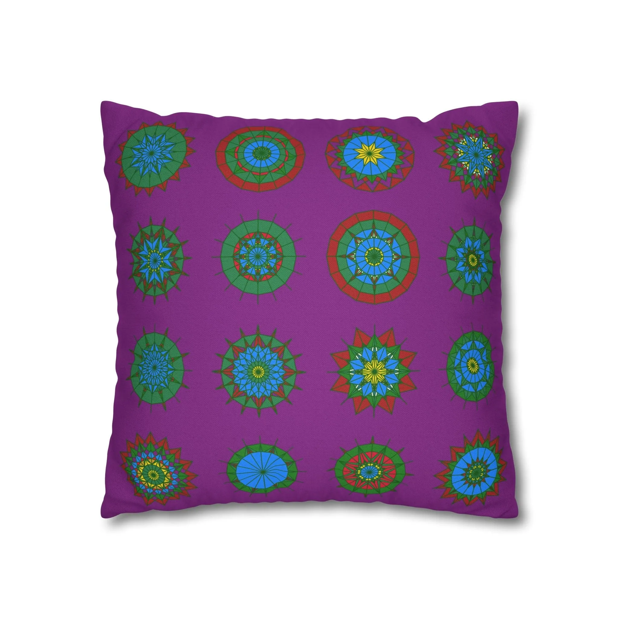 Christmas Mandala Art Square Pillowcase - Handmade Mandala Design - Dark Magenta