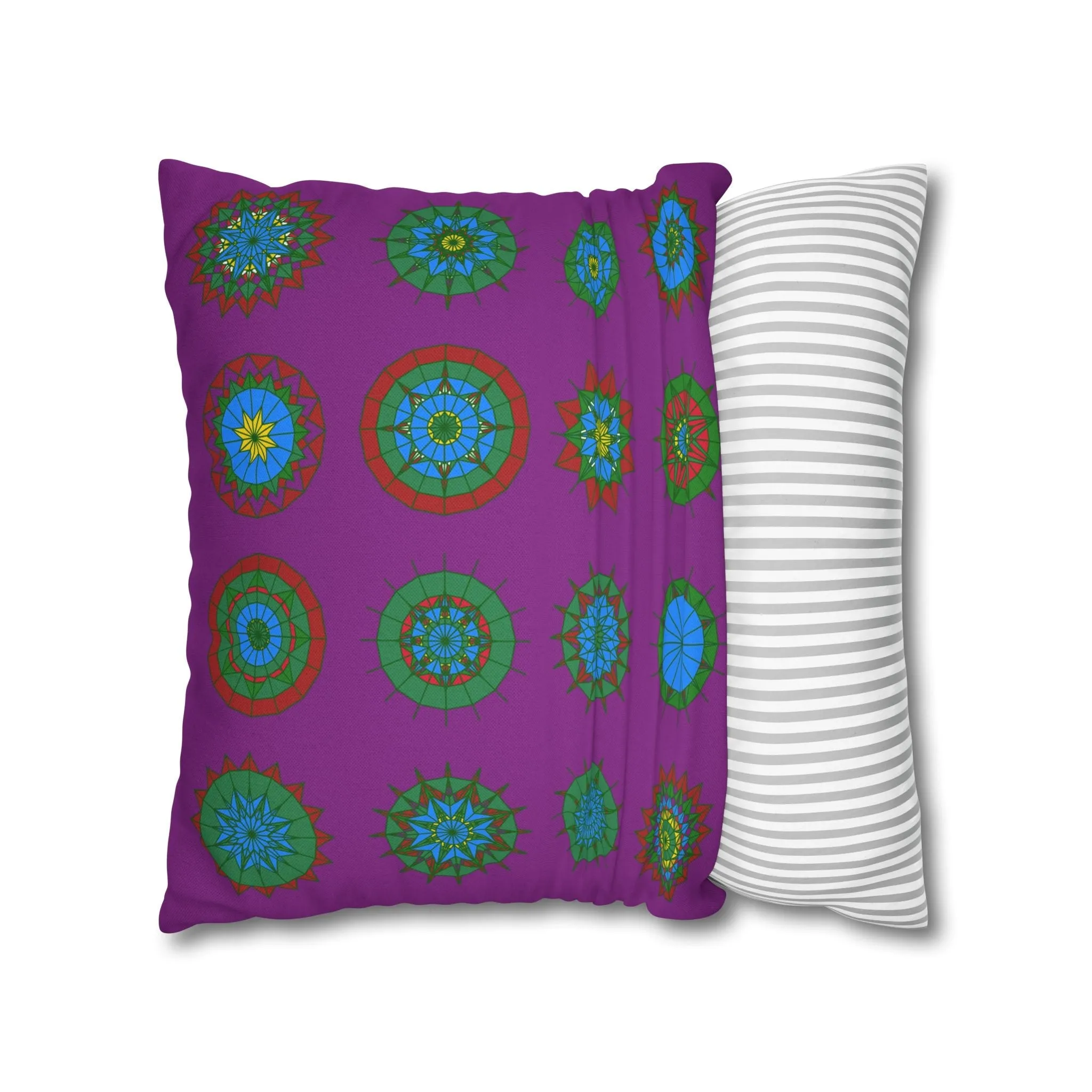 Christmas Mandala Art Square Pillowcase - Handmade Mandala Design - Dark Magenta