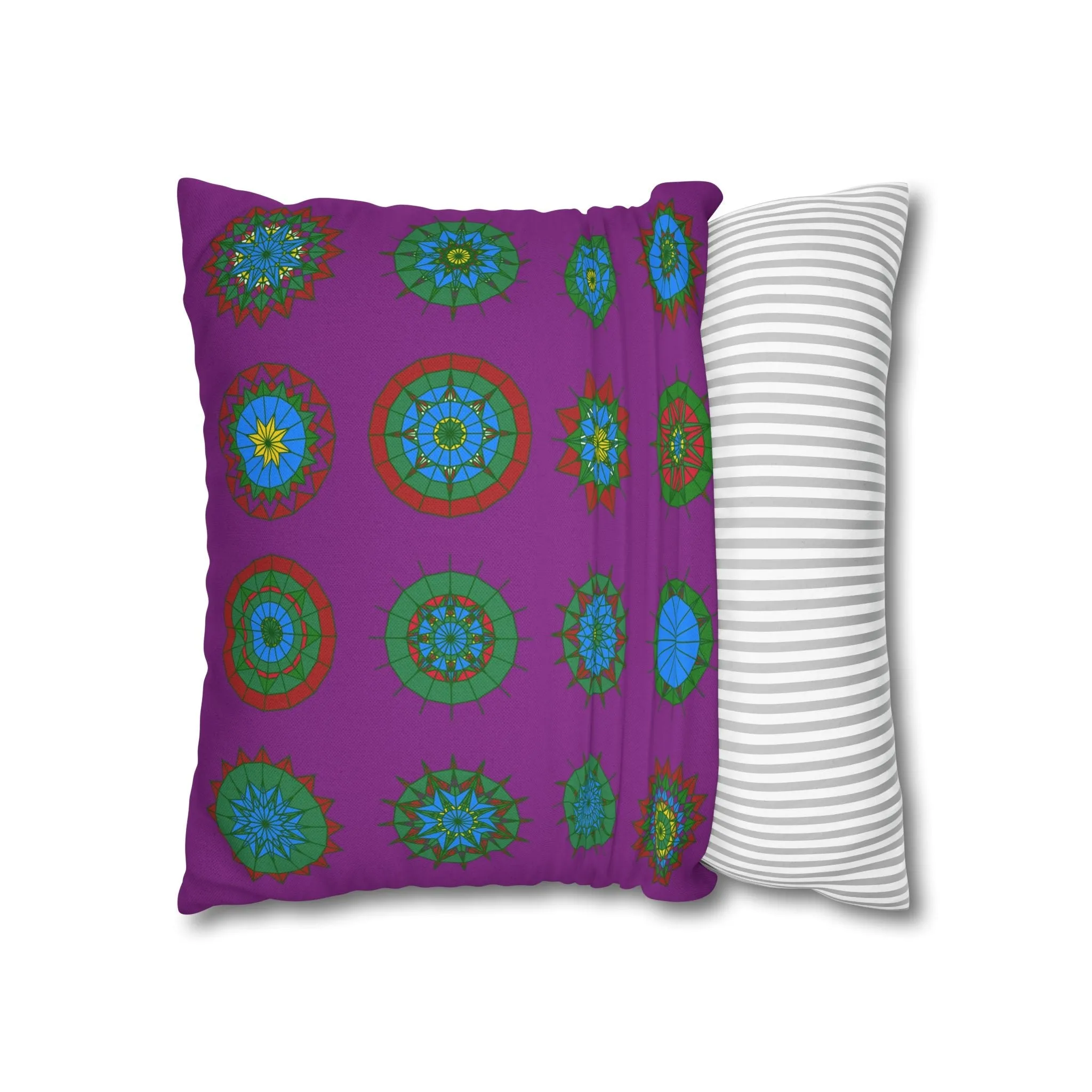 Christmas Mandala Art Square Pillowcase - Handmade Mandala Design - Dark Magenta