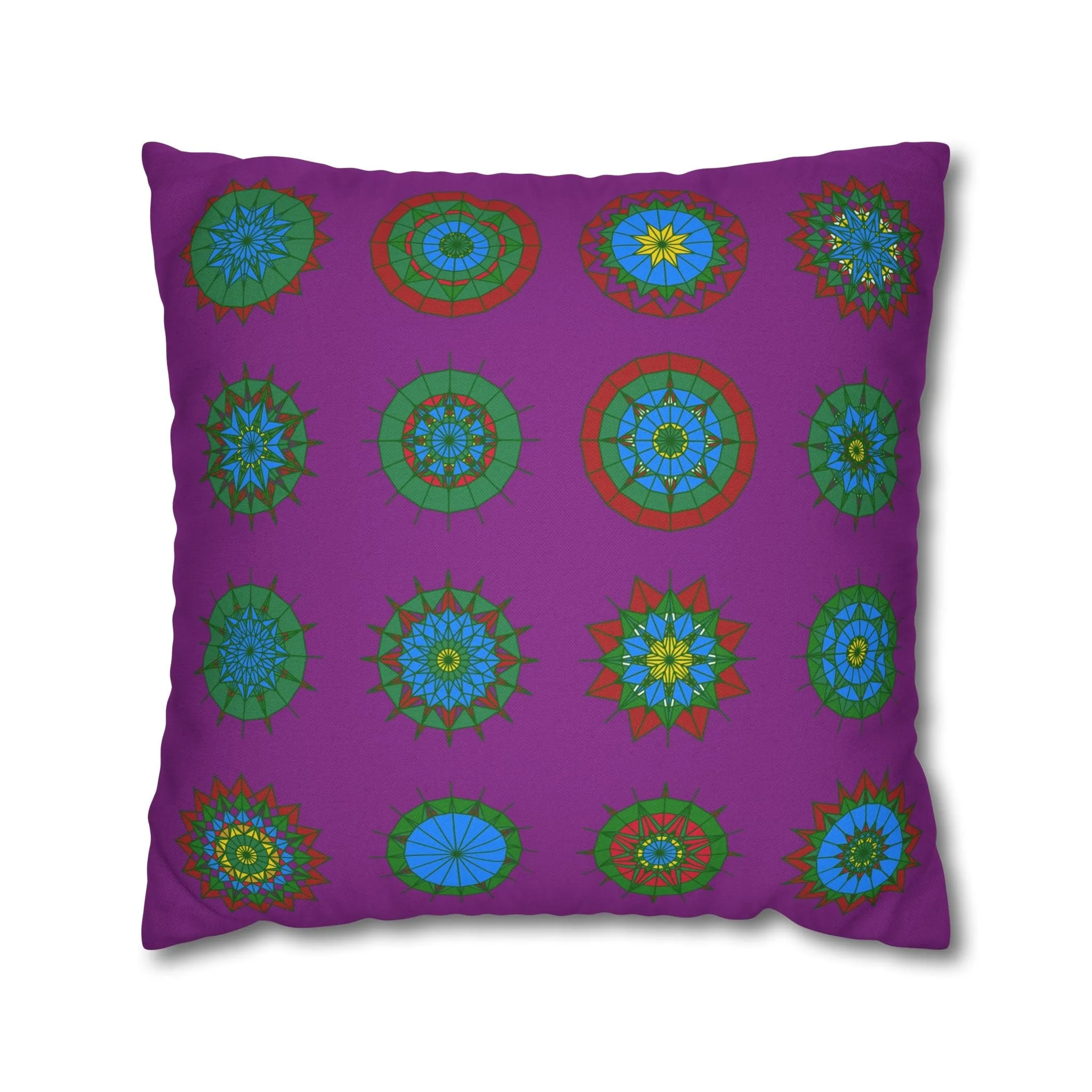 Christmas Mandala Art Square Pillowcase - Handmade Mandala Design - Dark Magenta